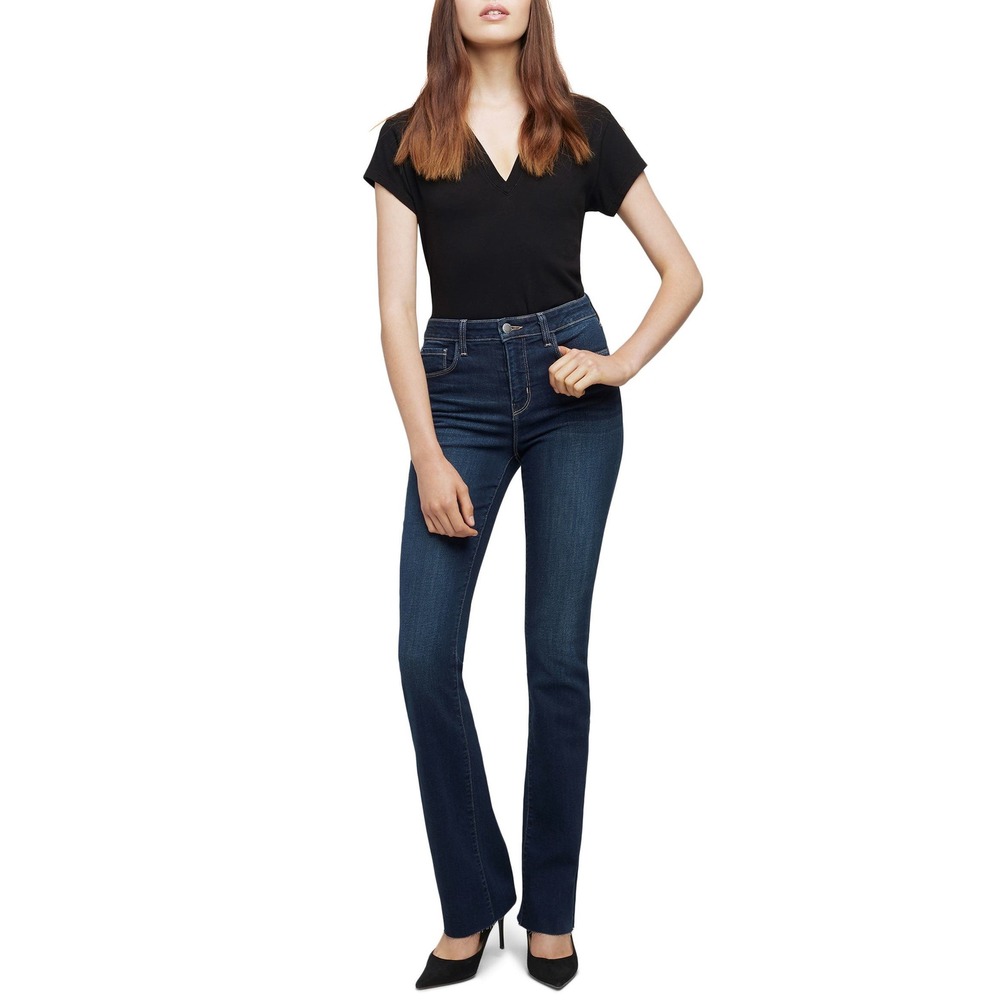 L'AGENCE Ruth High Rise Straight Leg Jeans in Venus Dark Wash Raw Hem Size 30